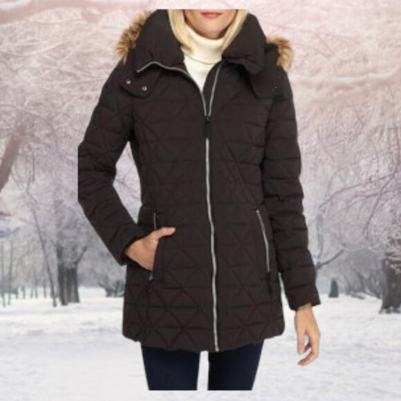Marc New York Jackets & Blazers - Marc NY Fur Trim Quilted Chevron Triangle Winter Puffer Parka Jacket Coat Womens